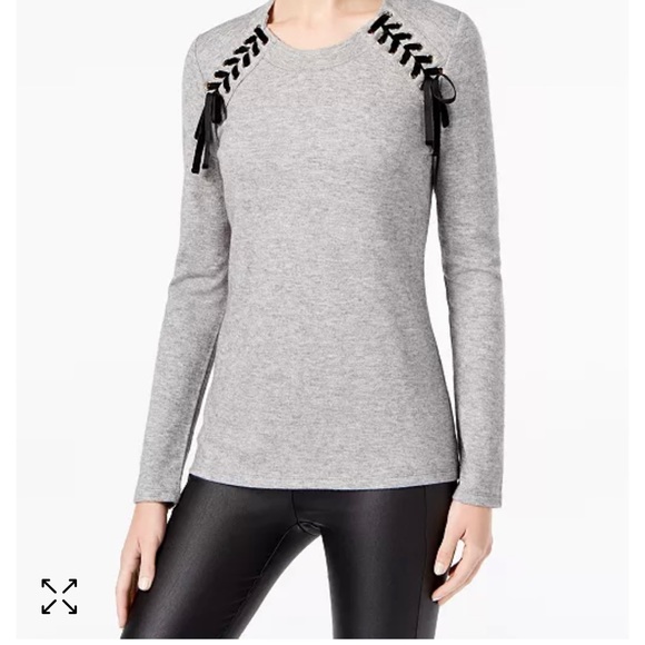 INC Lace-Up Sweater, Created for Macy's-Gray XL - Picture 2 of 6